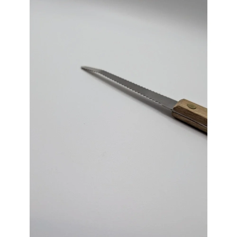 Vintage Ekco Stainless Grapefruit Knife Wood Handle USA Curved Serrated - 7 1/4